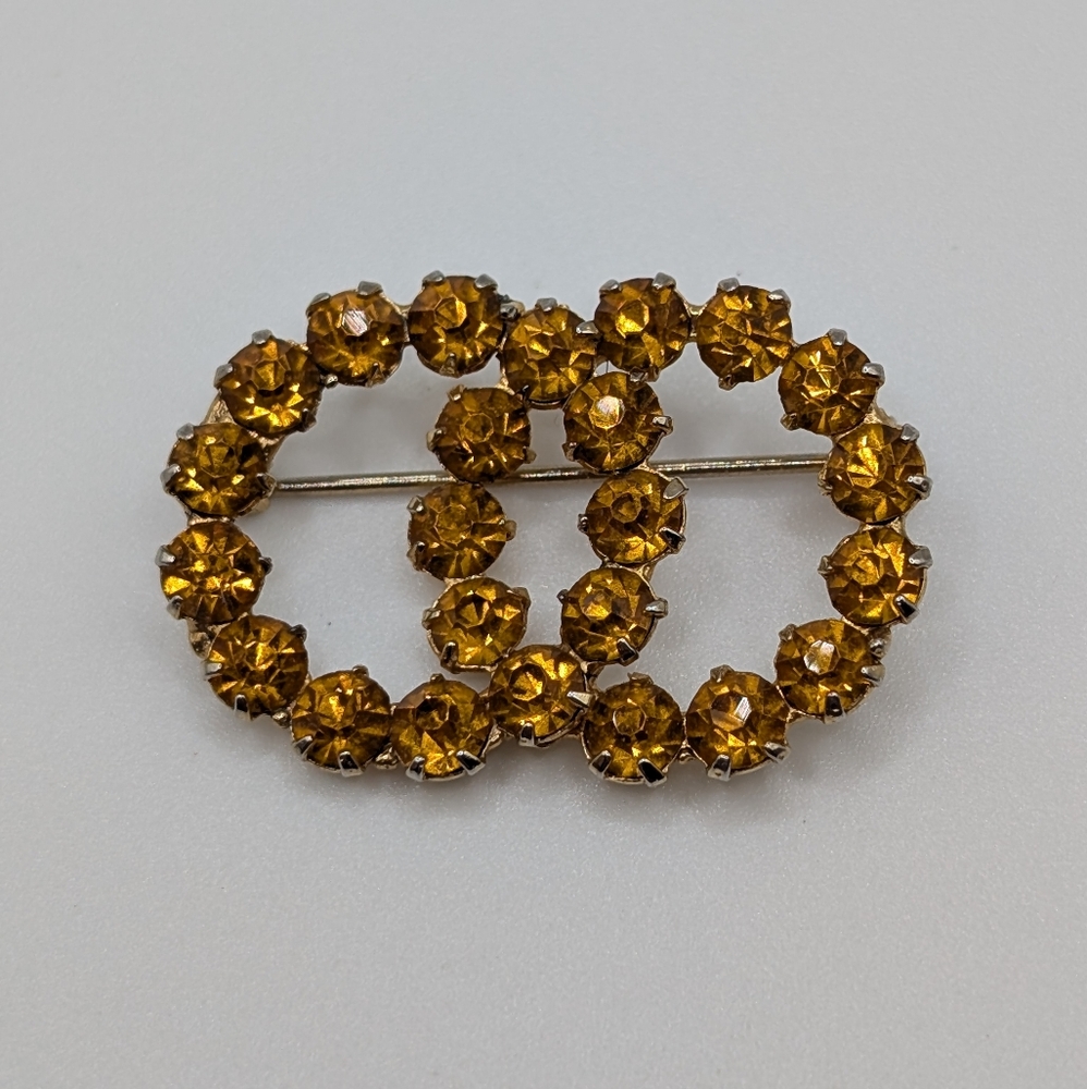 Vintage Amber Rhinestone Brooch